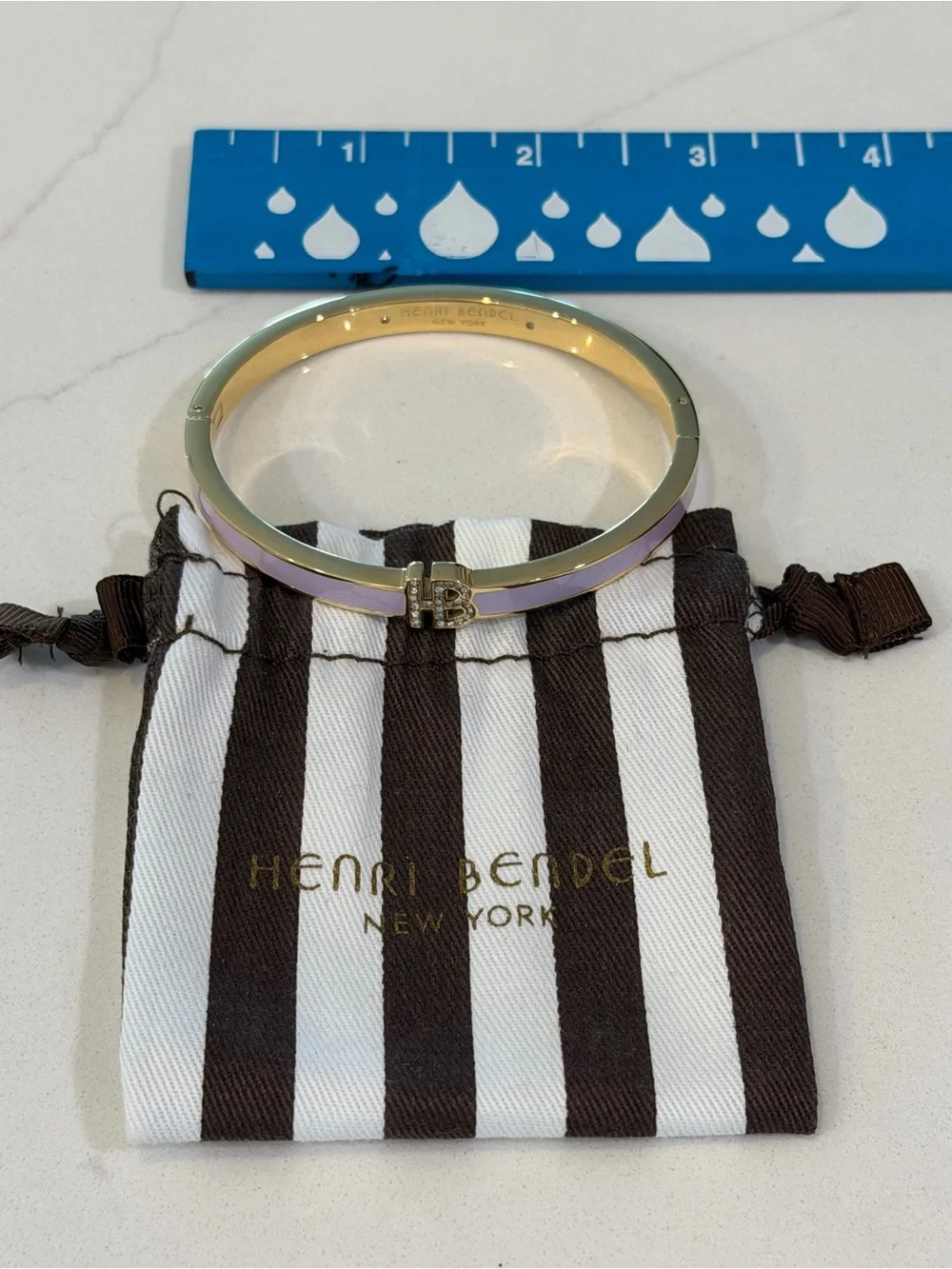 henri bendel pastel enamel HB logo bangle with gold trim
